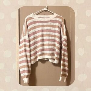 🆕 francesca’s • soft white, pink, gold metallic striped oversized knit sweater